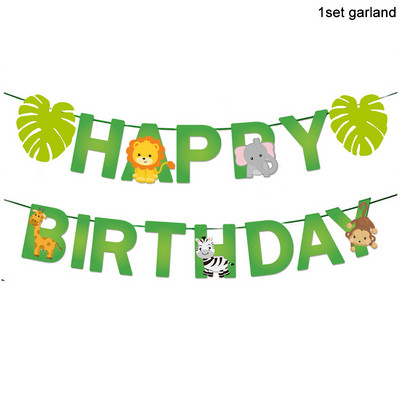1. Jungle Animal Birthday Photo Banner Garland 12 hónapos sármány szafari Wild egyéves baba születésnapi party dekorációs kellékek