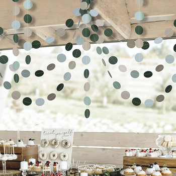 Γκρι μπλε πράσινο ασημί χαρτί κυκλικές γιρλάντες 13 ποδών για ρουστίκ διακόσμηση πάρτι γενεθλίων γάμου Streamer με κουκκίδες
