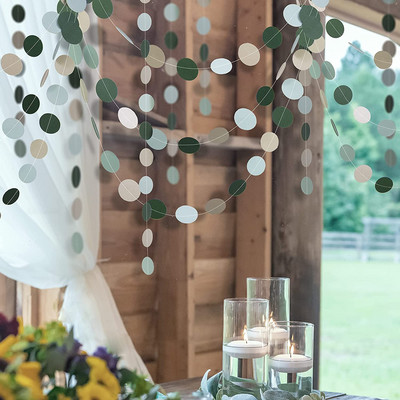 13ft Sivo Plavo Zeleno Srebrni Papirnati Kružni Girlande Dekoracije za Rustikalno Vjenčanje Rođendanske Dekoracije Na Zid Viseće Točke Streamer
