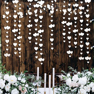 Ghirlande de inimioare albe de hârtie, banner cu inimă de dragoste, pentru nuntă, duș nupțial, pentru decorațiuni pentru petrecerea de aniversare a burlacilor.