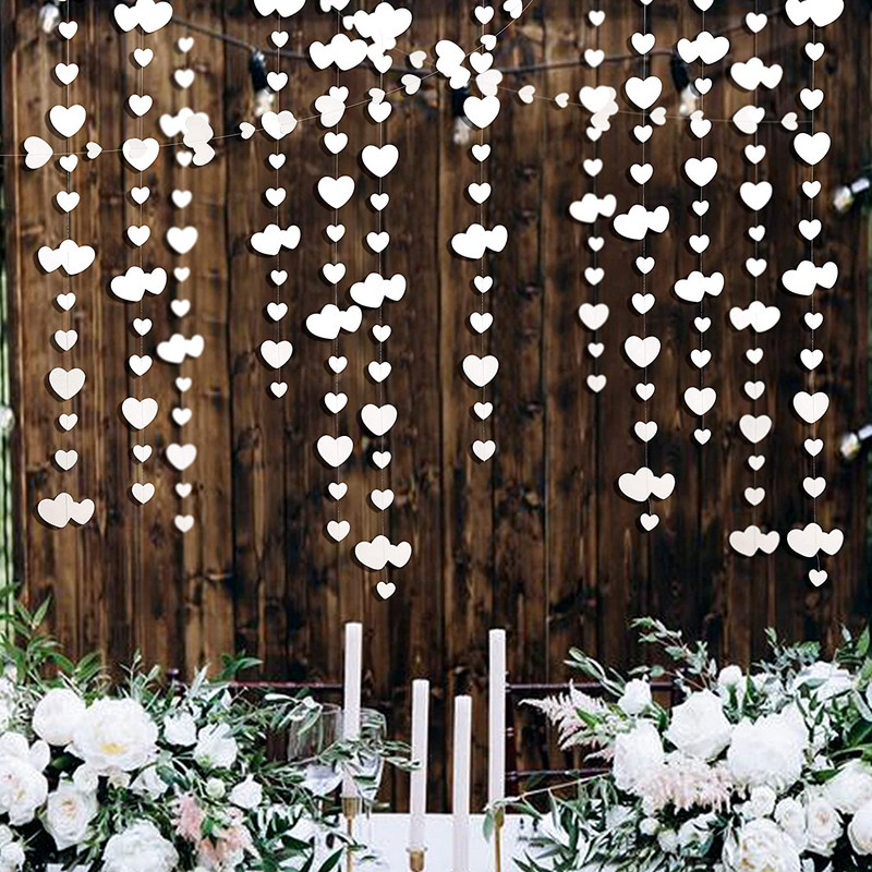 Ghirlande de inimioare albe de hârtie, banner cu inimă de dragoste, pentru nuntă, duș nupțial, pentru decorațiuni pentru petrecerea de aniversare a burlacilor.