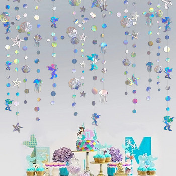 Πανό γενεθλίων ιριδίζουσας γοργόνας κάτω από τη θάλασσα Κρεμαστά διακοσμητικά για γιρλάντες με χάρτινες μέδουσες αστερίες Baby shower girl