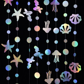 Πανό γενεθλίων ιριδίζουσας γοργόνας κάτω από τη θάλασσα Κρεμαστά διακοσμητικά για γιρλάντες με χάρτινες μέδουσες αστερίες Baby shower girl
