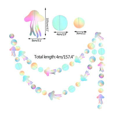 Zaigojošas nāriņas dzimšanas dienas baneri zem jūras ballītes piekārtiem rotājumiem jūraszvaigznes medūzas papīra vītnes bērnu dušas meitene