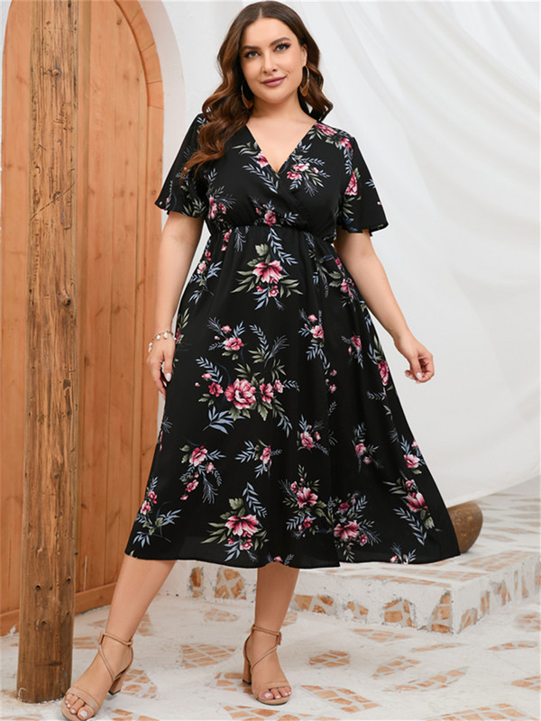 Nagyméretű nyári női szexi új vintage, magas derekú, virágos ruha Női pulóver, alkalmi bő ruhák Nyomtatott hosszú ruha