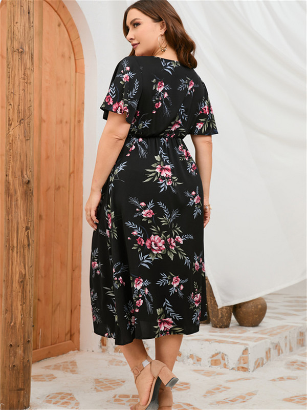 Nagyméretű nyári női szexi új vintage, magas derekú, virágos ruha Női pulóver, alkalmi bő ruhák Nyomtatott hosszú ruha