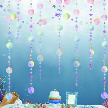 Laser Mirror Paper Star Dot Garland for Wedding Kids 1st Mermaid Birthday Party Διακόσμηση Baby Shower Χριστουγεννιάτικο κρεμασμένο πανό