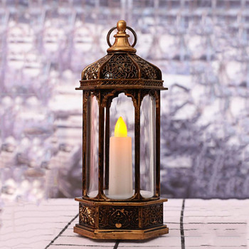 LED фенер за свещи Вятърен фенер Шест ъгъла Красиво осветление Реколта Коледна украса на двора