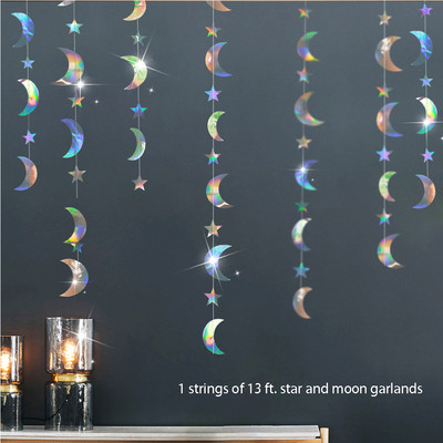 Vaivorykštės popieriaus lapų snaigės girlianda Holografinis gimtadienio vakarėlis Kabantys lapai Žvaigždžių srautas Kalėdų Naujųjų Metų reklamjuostės dekoravimas