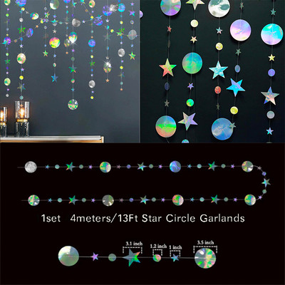 Vaivorykštės popieriaus lapų snaigės girlianda Holografinis gimtadienio vakarėlis Kabantys lapai Žvaigždžių srautas Kalėdų Naujųjų Metų reklamjuostės dekoravimas