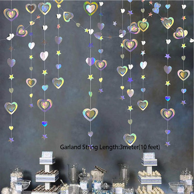 Vaivorykštės popieriaus lapų snaigės girlianda Holografinis gimtadienio vakarėlis Kabantys lapai Žvaigždžių srautas Kalėdų Naujųjų Metų reklamjuostės dekoravimas