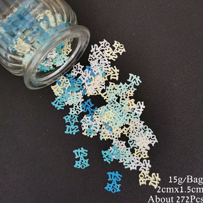 15 g Kūdikių dušo staliuko konfeti blizgučiai Tai berniukas, mergaitė 1-ojo gimtadienio vakarėlis, vežimėlio butelis Angelas Krikštas Lytis Atskleidžianti puošmena