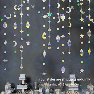 13ft Iridiscent Ramadan EID Mubarak Banner Decorații Agățat Steaua Lună Lampă Ghirlande Ramadan Mubarak Decor acasă petrecere de aniversare