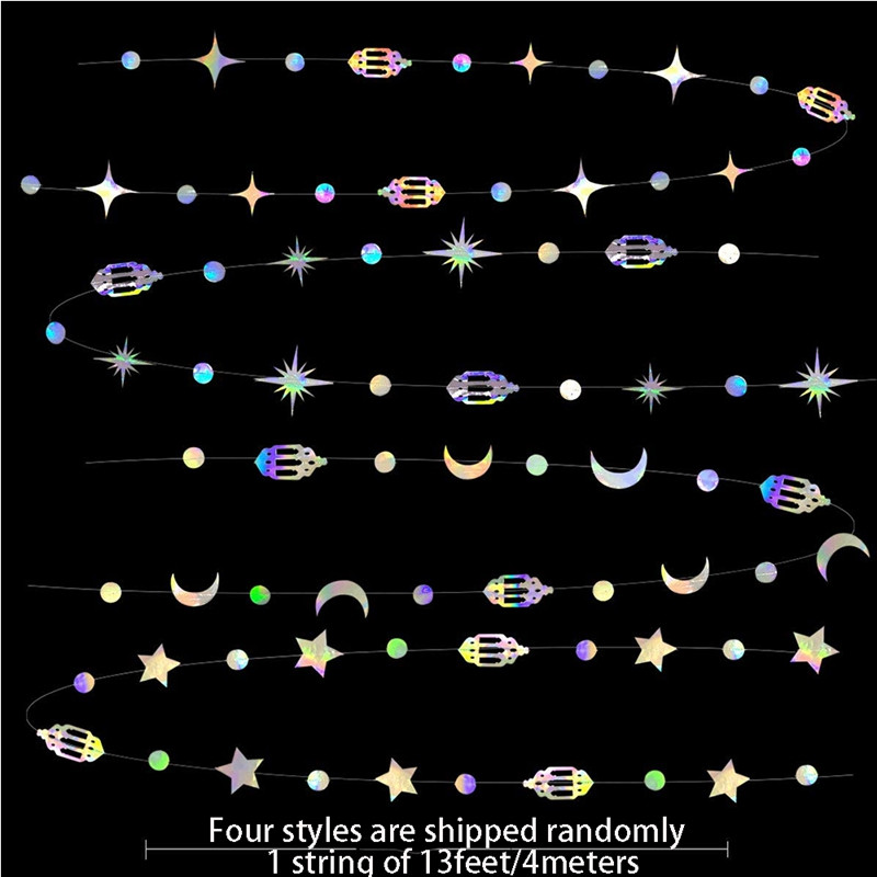 13ft Iridiscent Ramadan EID Mubarak Banner Decorații Agățat Steaua Lună Lampă Ghirlande Ramadan Mubarak Decor acasă petrecere de aniversare