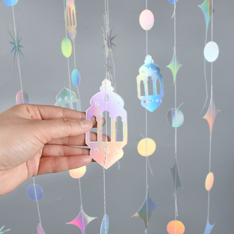 13ft Iridiscent Ramadan EID Mubarak Banner Decorații Agățat Steaua Lună Lampă Ghirlande Ramadan Mubarak Decor acasă petrecere de aniversare