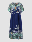 Finjani atogrąžų miško spausdinta šikšnosparnio suknelė su skeltomis rankovėmis, didelio dydžio 4XL