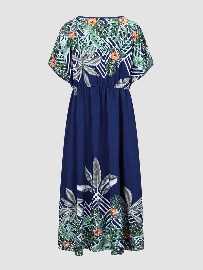 Finjani atogrąžų miško spausdinta šikšnosparnio suknelė su skeltomis rankovėmis, didelio dydžio 4XL