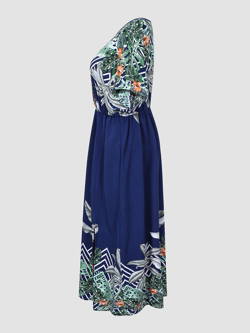 Finjani atogrąžų miško spausdinta šikšnosparnio suknelė su skeltomis rankovėmis, didelio dydžio 4XL