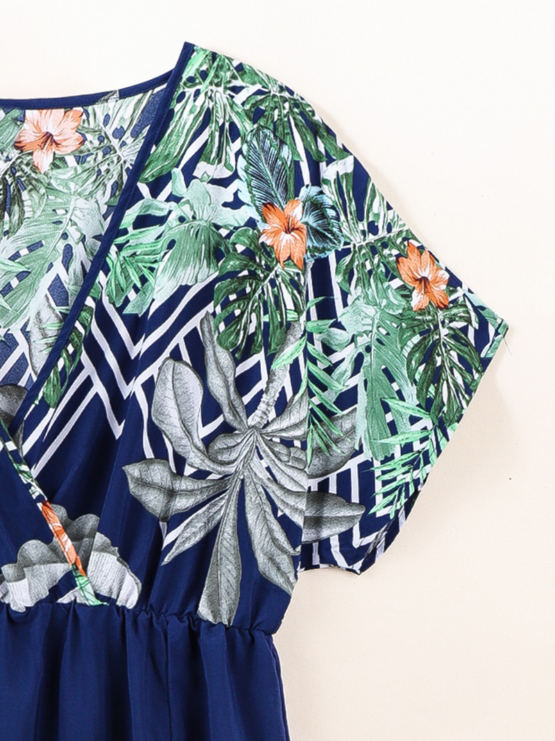 Finjani atogrąžų miško spausdinta šikšnosparnio suknelė su skeltomis rankovėmis, didelio dydžio 4XL