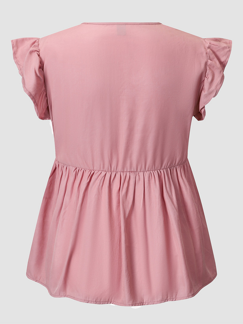 „Finjani“ rožinė palaidinė Mielos mielos vasaros viršutinės 2023 m. mados V formos iškirptės elegantiškos plius dydžio moteriškos palaidinės