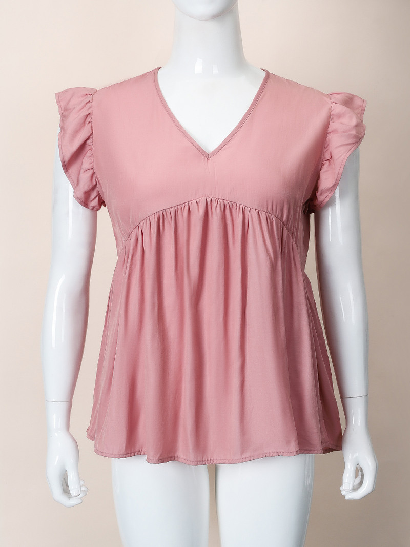 „Finjani“ rožinė palaidinė Mielos mielos vasaros viršutinės 2023 m. mados V formos iškirptės elegantiškos plius dydžio moteriškos palaidinės