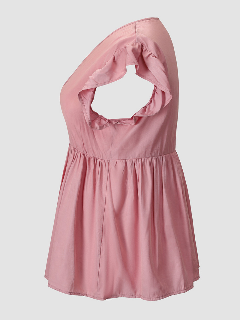 „Finjani“ rožinė palaidinė Mielos mielos vasaros viršutinės 2023 m. mados V formos iškirptės elegantiškos plius dydžio moteriškos palaidinės