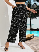 Finjani Pants Magas derekú Nadrág Grafikus Nyomtatás Öves széles szárú Nadrág Nyári Nagy méretű női ruházat 2023