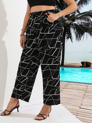 Παντελόνι Finjani Παντελόνι Ψηλόμεσο Παντελόνι Graphic Print Ζώνη Φαρδύ Παντελόνι Καλοκαιρινό Plus μέγεθος Γυναικεία ρούχα 2023