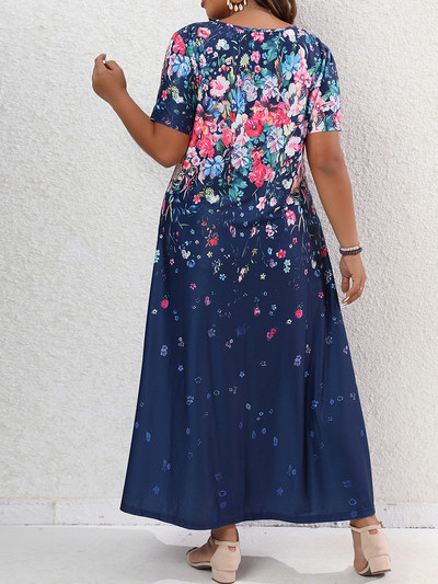 Rochie de damă Finjani cu decolteu roșu Rochii de modă cu imprimeu floral retro, bloc de culoare de vară 2023, rochie de mărime mare