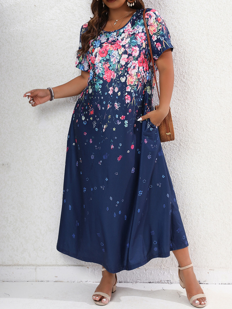 Rochie de damă Finjani cu decolteu roșu Rochii de modă cu imprimeu floral retro, bloc de culoare de vară 2023, rochie de mărime mare