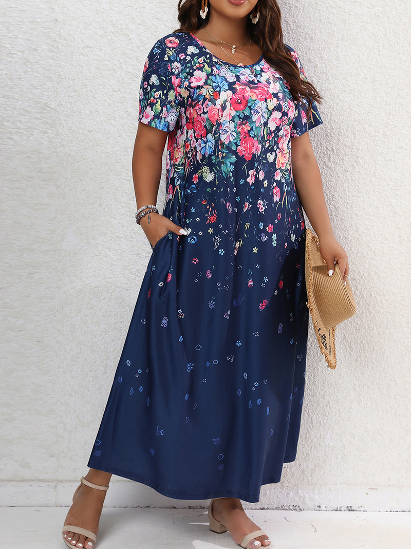 Rochie de damă Finjani cu decolteu roșu Rochii de modă cu imprimeu floral retro, bloc de culoare de vară 2023, rochie de mărime mare