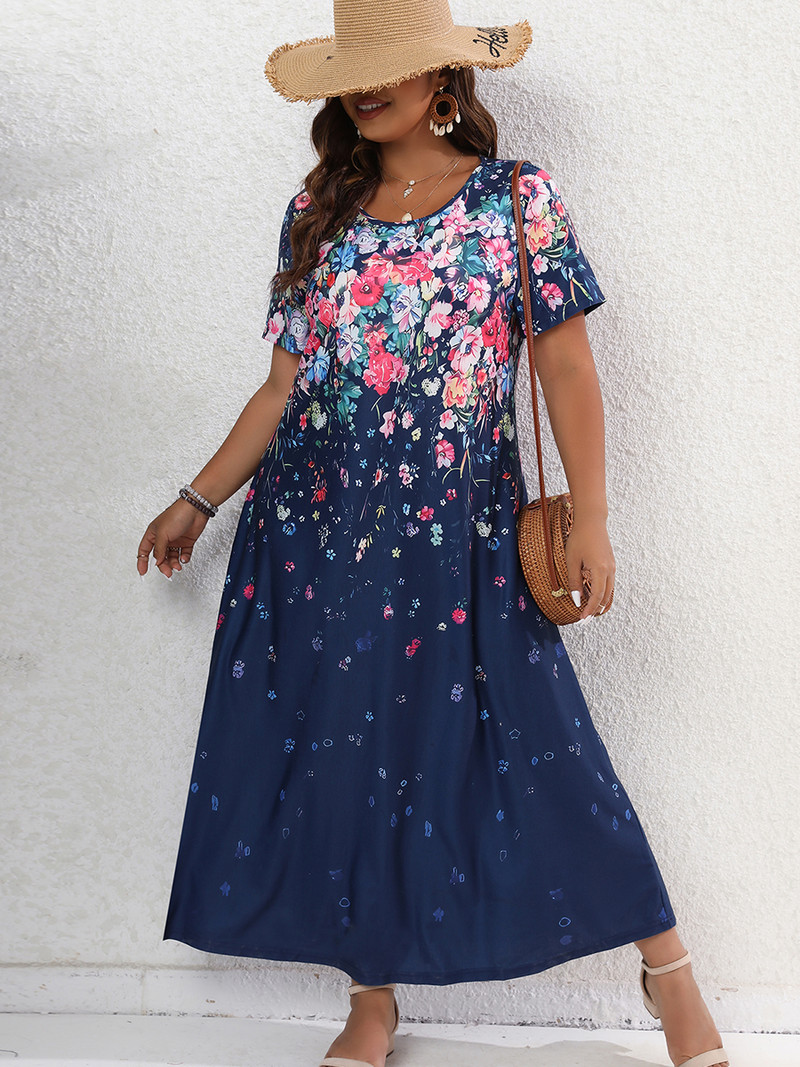 Rochie de damă Finjani cu decolteu roșu Rochii de modă cu imprimeu floral retro, bloc de culoare de vară 2023, rochie de mărime mare