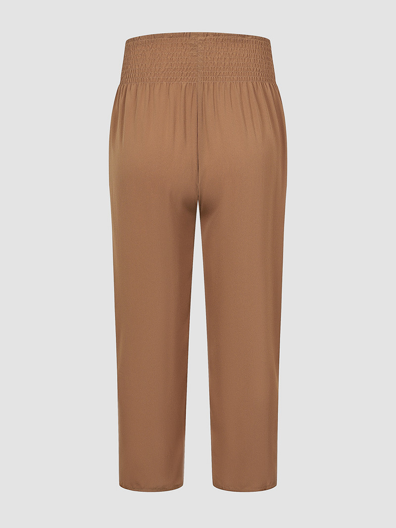 Finjani Shirred jostasvietas savelkamās taisnās bikses liela izmēra sieviešu bikses