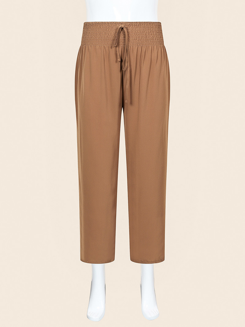 Finjani Shirred jostasvietas savelkamās taisnās bikses liela izmēra sieviešu bikses