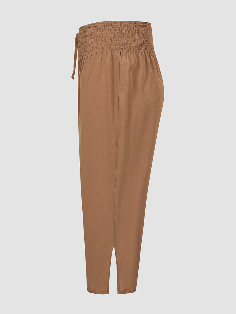 Finjani Shirred jostasvietas savelkamās taisnās bikses liela izmēra sieviešu bikses