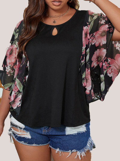 Finjani Ženska bluza spuštenih rukava s točkastim printom i dekolteom veće veličine Ležerne ženske ljetne majice