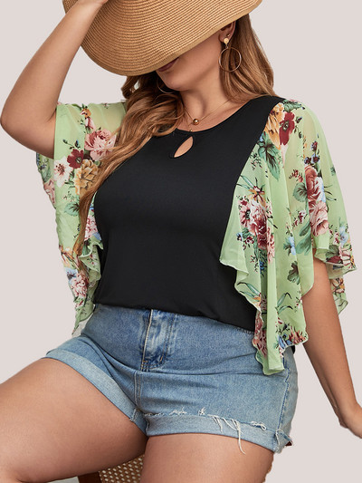 Finjani Ženska bluza spuštenih rukava s točkastim printom i dekolteom veće veličine Ležerne ženske ljetne majice