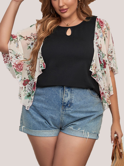 Finjani Ženska bluza spuštenih rukava s točkastim printom i dekolteom veće veličine Ležerne ženske ljetne majice