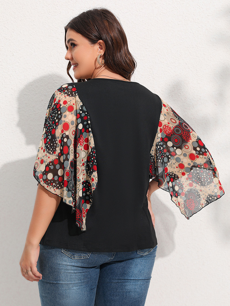 Finjani Ženska bluza spuštenih rukava s točkastim printom i dekolteom veće veličine Ležerne ženske ljetne majice