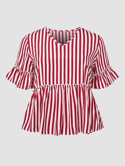 Finjani Plus Size ColorBlock dryžuotos palaidinės moterims 2022 m. vasaros marškinėliai su raukšlėmis.