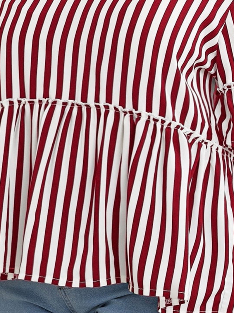 Finjani Plus Size ColorBlock dryžuotos palaidinės moterims 2022 m. vasaros marškinėliai su raukšlėmis.