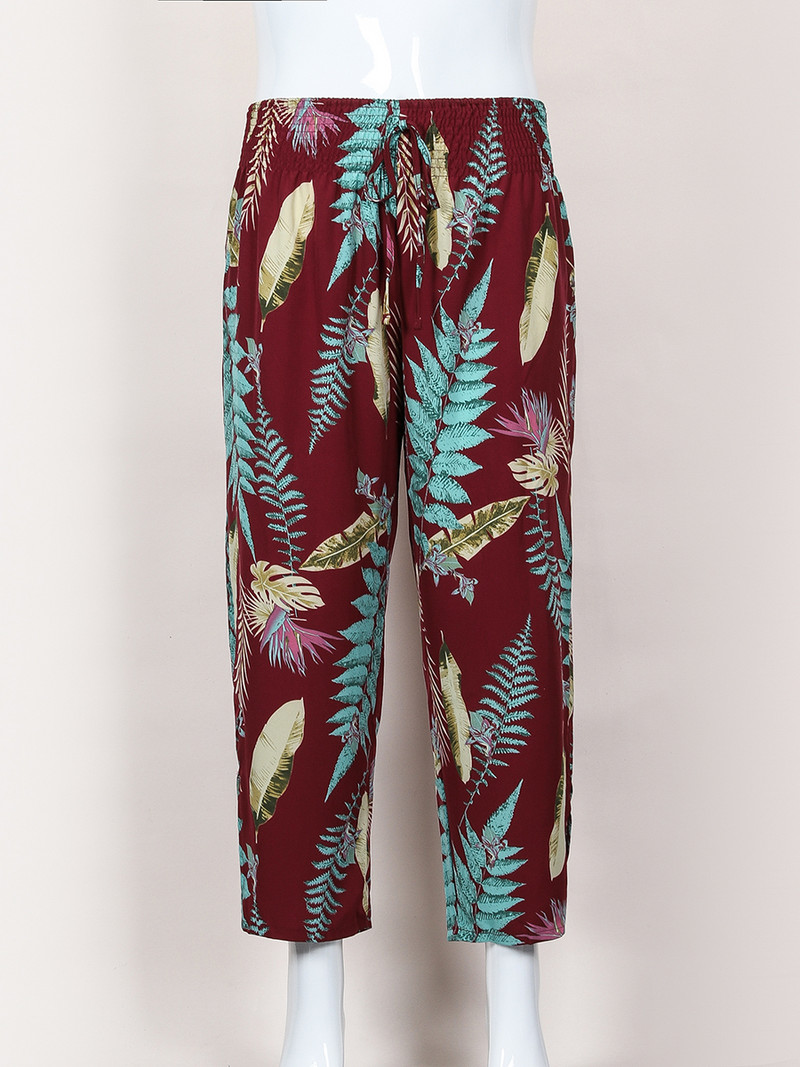 „Finjani“ moteriškos kelnės didelio dydžio vintažinio rašto kelnės, laisvalaikio kvėpuojančios poliesterio moteriškos kelnės