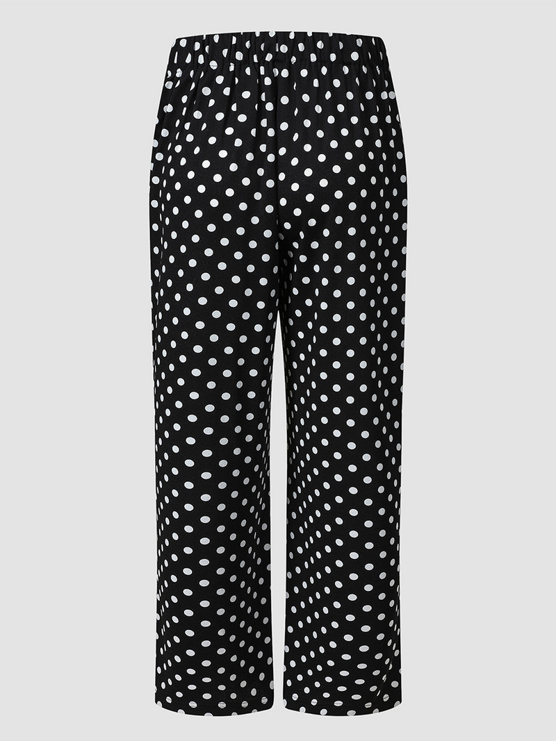 Finjani fekete pöttyös nadrág Alkalmi divatos bő nadrág Elegáns női, nagyméretű, lobogó nadrág