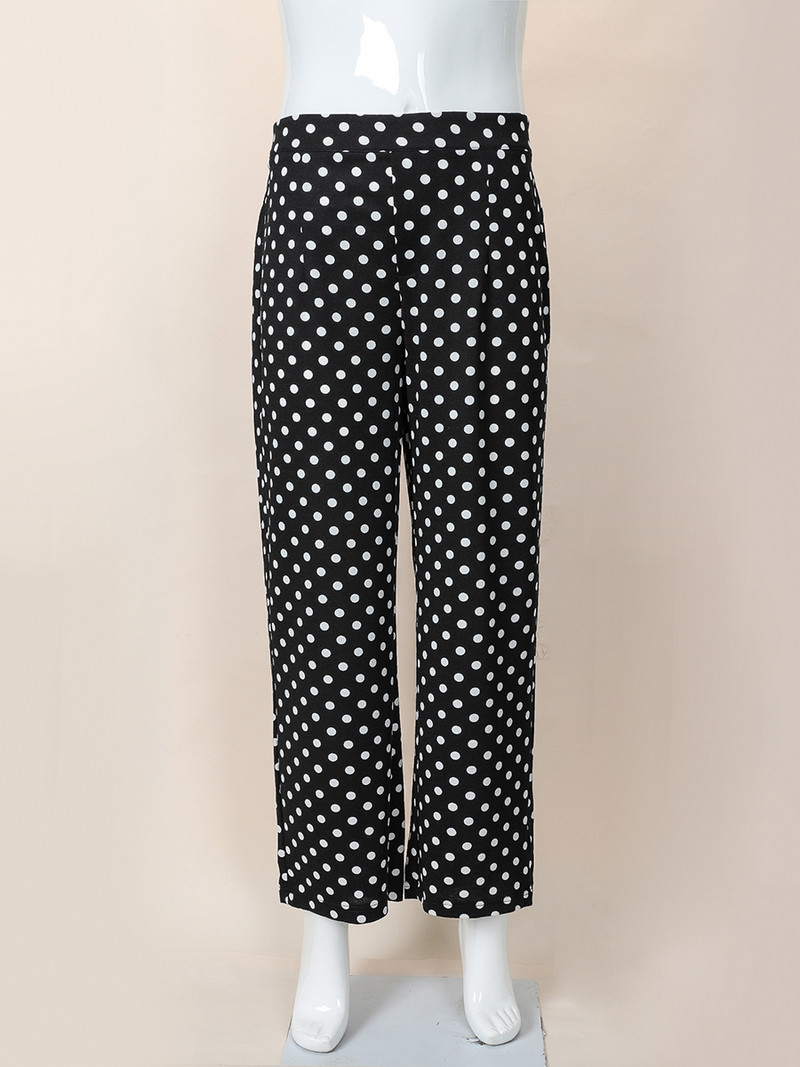 Finjani fekete pöttyös nadrág Alkalmi divatos bő nadrág Elegáns női, nagyméretű, lobogó nadrág