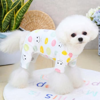 Памучна пижама за кучета Дрехи за кучета Сладка щампа Бяла тениска Пуловер Гащеризон Пижама за малки кучета Риза за домашни любимци Гащеризон Yorkshire PJS