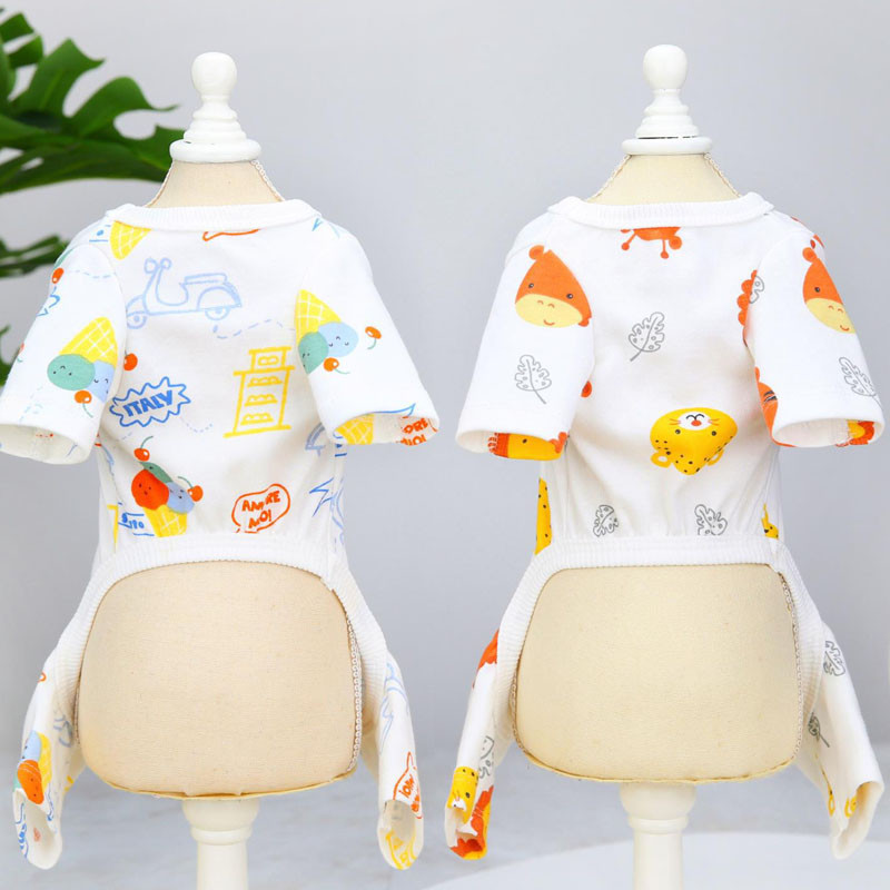 Cotton Dog Pizsama Kutyaruházat Aranyos mintás fehér póló Pulóver Jumpsuit Pizsama kis kutyáknak Kisállat ing Overall Yorkshire PJS