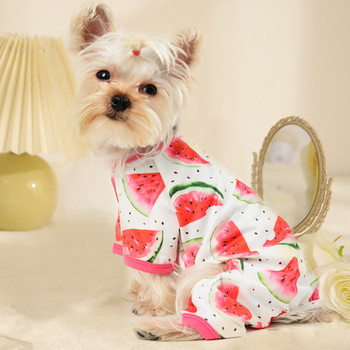 Пролетни дрехи за домашни кучета Меки дишащи маншети Сдържана диня Сладък принт Малък среден голям костюм за домашни любимци Кучета Роза