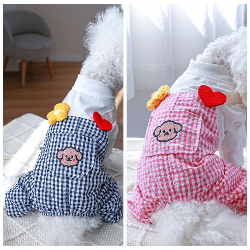 Plaids Bikses Apģērbi Jorkai Rozā Melns Rudens Rudens Onesie Balts Mētelis Rompers Mājas suņa Apģērbs Little Animal XS XL Aksesuāri