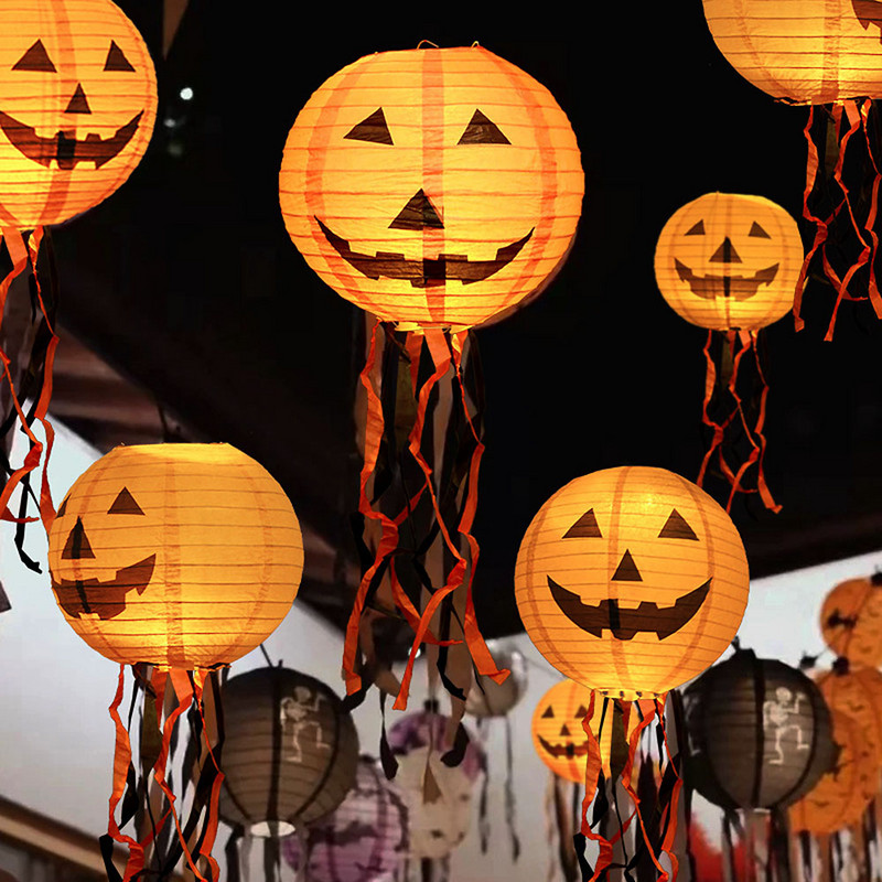 Halovīni papīra laterna ķirbju laternas zirnekļa nūja skelets piekārts lampas bumba šausmu rekvizīti āra mājas Helovīna ballītes dekors