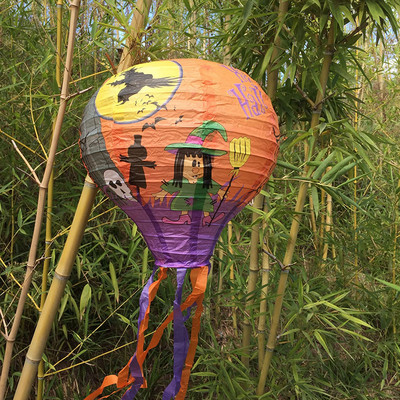 Helovīna karstā gaisa balona papīra laternas rotājums ragana ķirbja domkrats vai laternas zirnekļa skelets iekštelpu āra spoku dekors